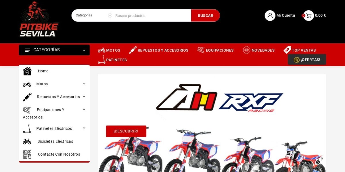 Pitbike Sevilla — Tienda online PrestaShop (desarrollo integral) — captura del proyecto